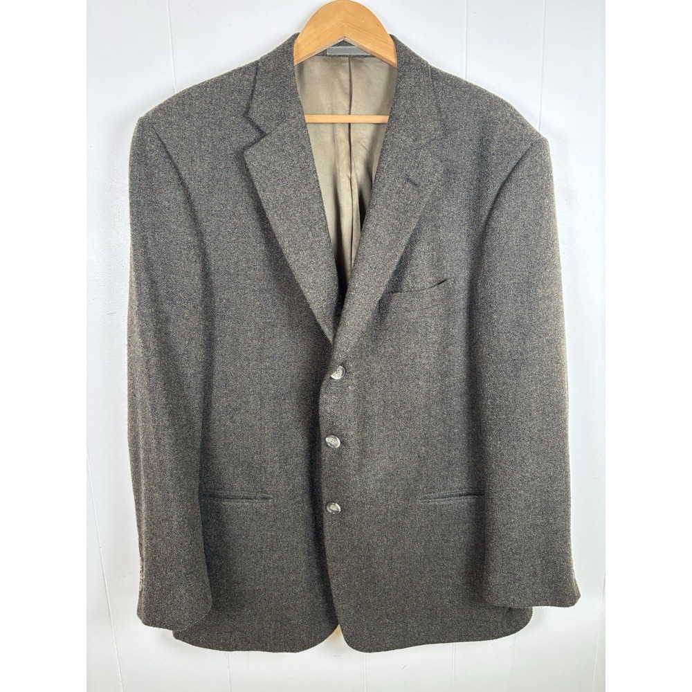Tallia Uomo Sabbia Blazer Mens 46 Khaki Tweed Wool Blend Made in USA UNION